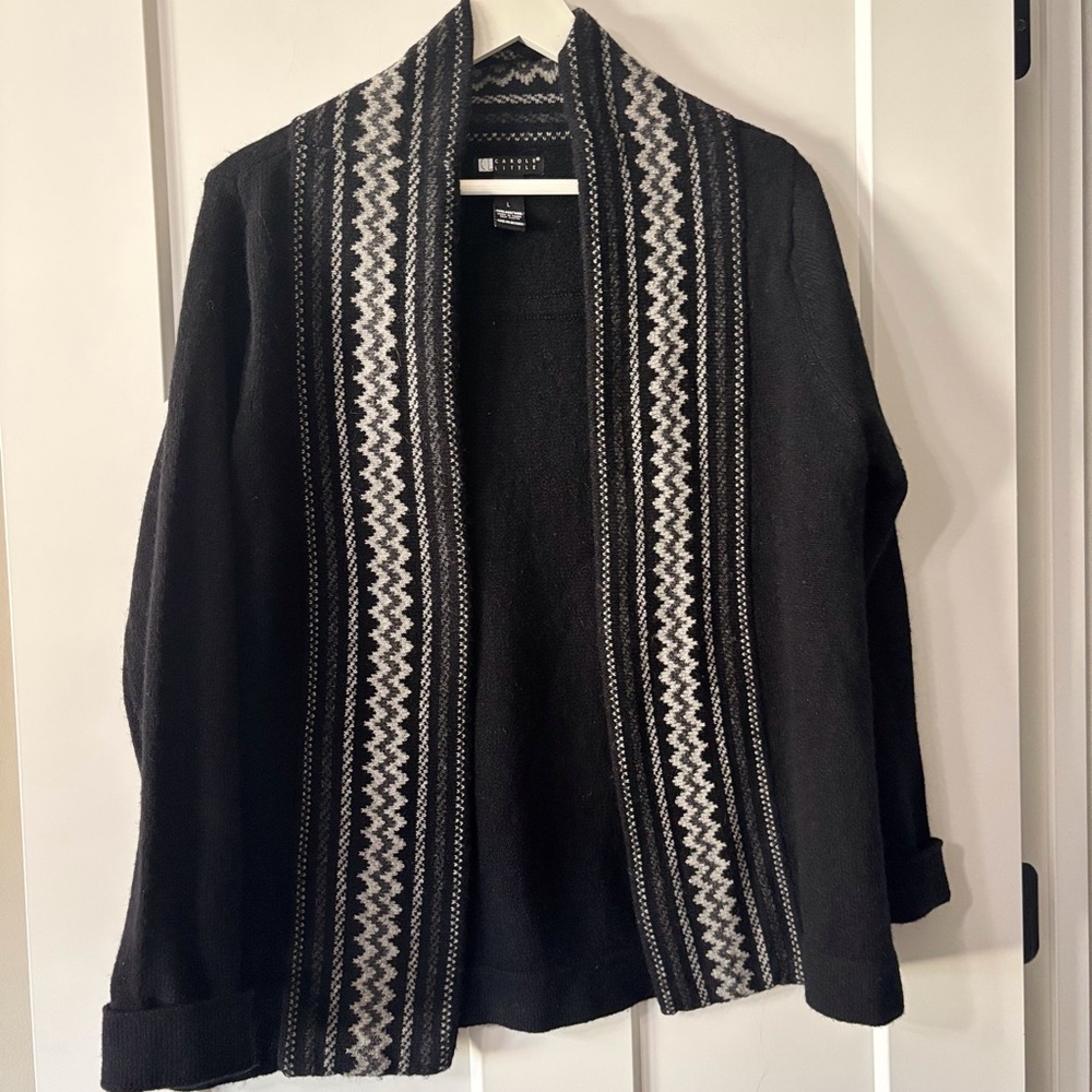 Carole Little 100%‎ lambs wool Black and White Knit open Cardigan size L